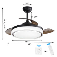 42 Inch Retractable Ceiling Fans With Lights Remote Control,Fandelier Flush Mount Modern Ceiling Fan With Bladeless Ceiling Fan,Led Light,Silent Fan Noiseless Dc Motor Black White Abs Steel Q235
