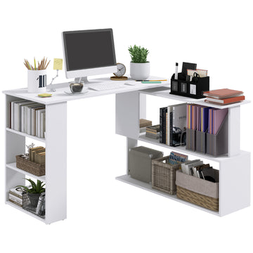 L Shaped Corner Desk, 360 Degree Rotating Home Office Desk With Storage Shelves, Writing Table Workstation, White White Particle Board