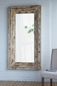 39X3.5X75" Full Length Rectangle Floor Mirror With Distressed Wood Frame Brown Wood