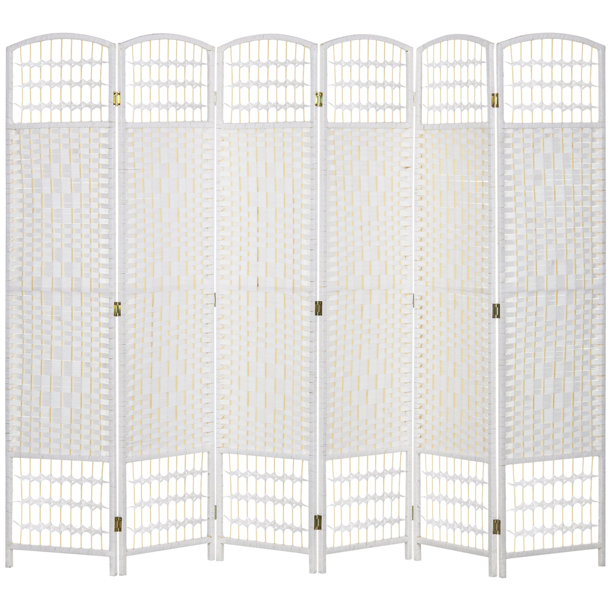 6 Panel Room Divider, Folding Privacy Screen, 5.6' Room Separator, Wave Fiber Freestanding Partition Wall Divider For Rooms, Home, Office, White White Bamboo