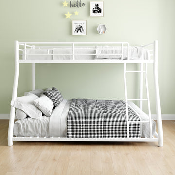 Metal Bunk Bed Twin Over Full Size With Removable Stairs, Heavy Duty Sturdy Frame With 12" Under Bed Storage For Teen & Adults, Teens, No Box Spring Needed, White Full White Metal Metal