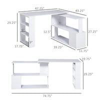 L Shaped Corner Desk, 360 Degree Rotating Home Office Desk With Storage Shelves, Writing Table Workstation, White White Particle Board