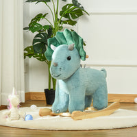Kids Plush Ride On Rocking Horse Triceratops Shaped Plush Toy Rocker With Realistic Sounds For Child 36 72 Months Dark Green Green Wood