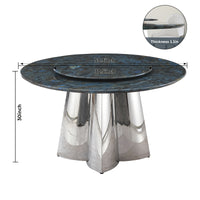 53.3"Modern Sintered Stone Dining Table With 31.5" Round Turntable And Metal Exquisite Pedestal Frosty Green Sintered Stone