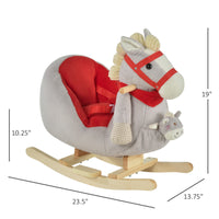 Kids Ride On Rocking Horse Toy, Rocker With Lullaby Song, Hand Puppets & Soft Plush Fabric For Children 18 36 Months, Gray Gray Wood