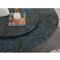 53.3"Modern Sintered Stone Dining Table With 31.5" Round Turntable And Metal Exquisite Pedestal Frosty Green Sintered Stone