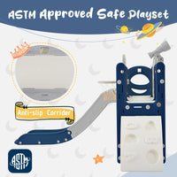 Kids Slide Playset Structure 9 In 1, Freestanding Space Set With Slide, Arch Tunnel, Ring Toss, Drawing Whiteboardl And Basketball Hoop For Toddlers, Kids Climbers Playground Blue Grey Hdpe Indoor & Outdoor Use