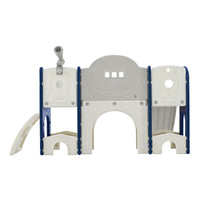 Kids Slide Playset Structure 9 In 1, Freestanding Space Set With Slide, Arch Tunnel, Ring Toss, Drawing Whiteboardl And Basketball Hoop For Toddlers, Kids Climbers Playground Blue Grey Hdpe Indoor & Outdoor Use