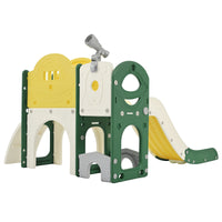 Kids Slide Playset Structure 7 In 1, Freestanding Space Set With Slide, Arch Tunnel, Ring Toss And Basketball Hoop, Toy Storage Organizer For Toddlers, Kids Climbers Playground Yellow Hdpe