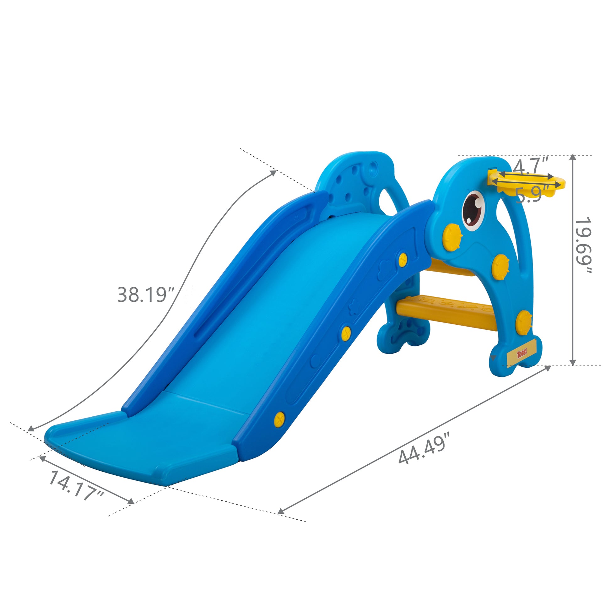 3 In 1 Kids Climber And Slide, Toddler Play Set With Basketball Hoop And Ball, Indoor Outdoor Freestanding Slide For Preschool Boys Girls, Blue Dolphin Blue Diamond Hdpe