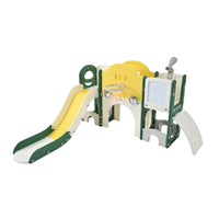 Kids Slide Playset Structure 9 In 1, Freestanding Space Set With Slide, Arch Tunnel, Ring Toss, Drawing Whiteboardl And Basketball Hoop For Toddlers, Kids Climbers Playground Yellow Hdpe Indoor & Outdoor Use