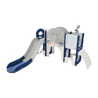 Kids Slide Playset Structure 9 In 1, Freestanding Space Set With Slide, Arch Tunnel, Ring Toss, Drawing Whiteboardl And Basketball Hoop For Toddlers, Kids Climbers Playground Blue Grey Hdpe Indoor & Outdoor Use