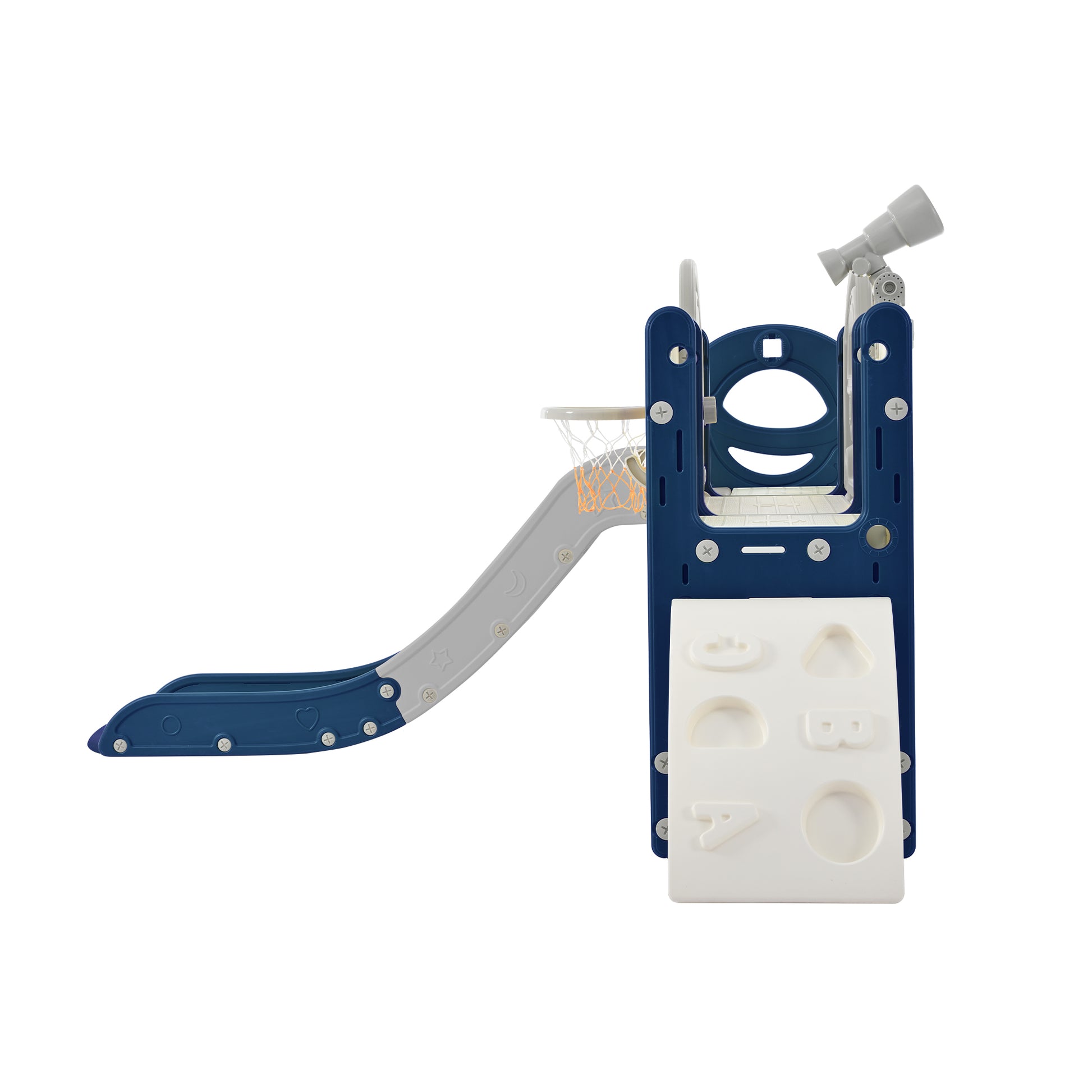 Kids Slide Playset Structure 9 In 1, Freestanding Space Set With Slide, Arch Tunnel, Ring Toss, Drawing Whiteboardl And Basketball Hoop For Toddlers, Kids Climbers Playground Blue Grey Hdpe Indoor & Outdoor Use