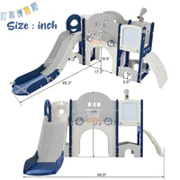 Kids Slide Playset Structure 9 In 1, Freestanding Space Set With Slide, Arch Tunnel, Ring Toss, Drawing Whiteboardl And Basketball Hoop For Toddlers, Kids Climbers Playground Blue Grey Hdpe Indoor & Outdoor Use