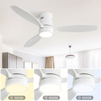 52 Inch Indoor Outdoor Ceiling Fan Solid Wood Fan Blade Noiseless Reversible Motor Remote Control With Light White Metal & Wood