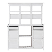 Garden Potting Bench Table, Rustic And Sleek Design With Multiple Drawers And Shelves For Storage, White And Gray White Gray Garden & Outdoor Rustic Wood