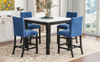 5 Piece Counter Height Dining Table Set With One Faux Marble Top Dining Table And Four Velvet Upholstered Chairs,Blue Blue Mdf