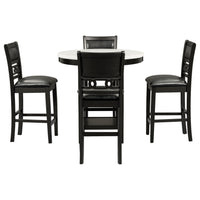 5 Piece Counter Height Dining Round Table Set With One Faux Marble Top Dining Table And Four Pu Leather Chairs,Dark Espresso Espresso Mdf