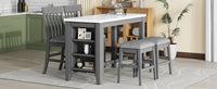 5 Piece Counter Height Dining Table Set With Built In Storage Shelves,Grey Grey Mdf