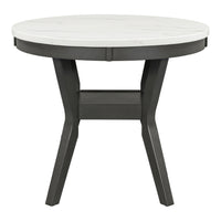 5 Piece Dining Round Table Set With One Faux Marble Top Dining Table And Four Pu Leather Chairs,Grey Grey Mdf