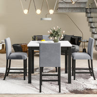 5 Piece Counter Height Dining Table Set With One Faux Marble Top Dining Table And Four Velvet Upholstered Chairs,Grey Grey Mdf