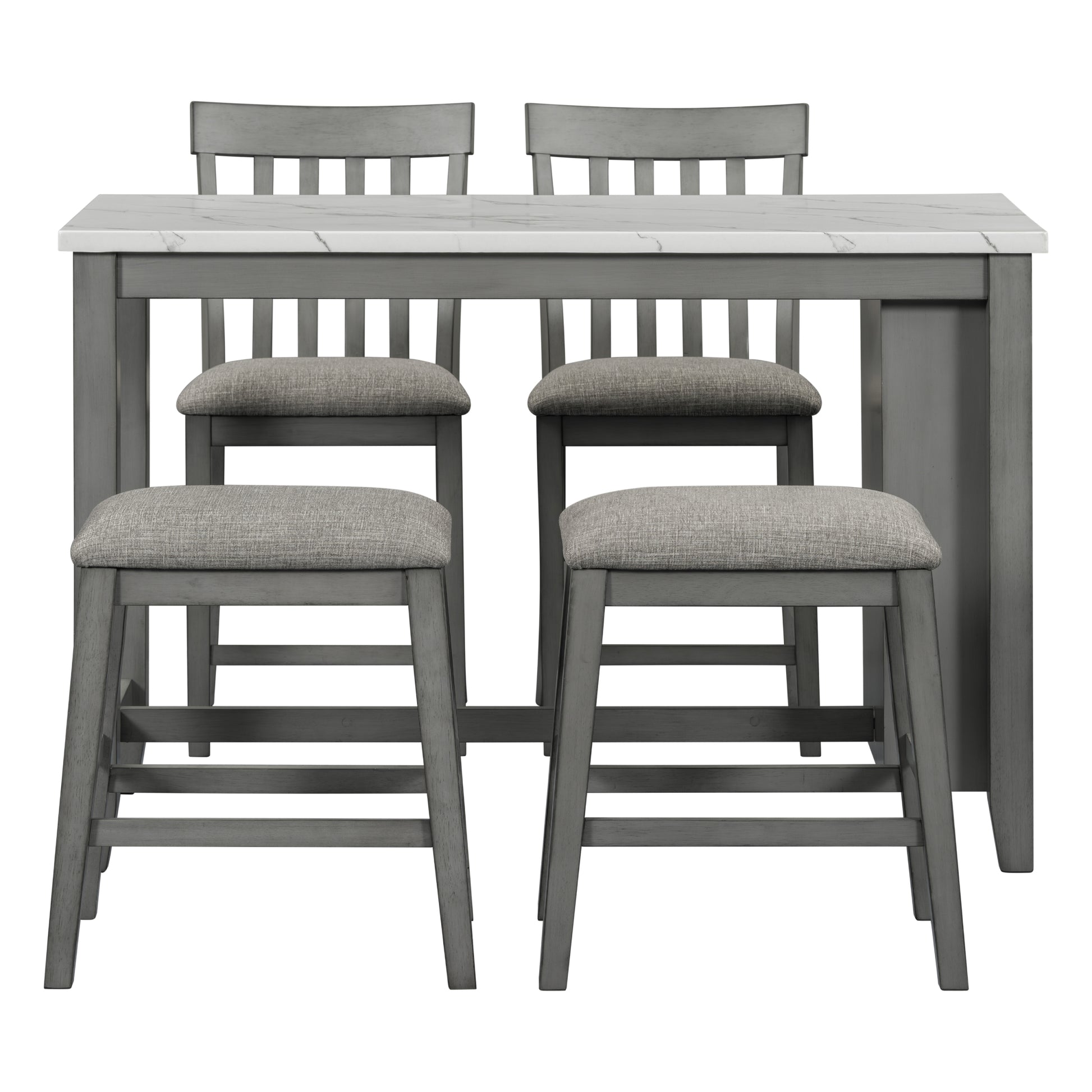 5 Piece Counter Height Dining Table Set With Built In Storage Shelves,Grey Grey Mdf