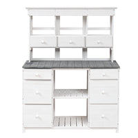 Garden Potting Bench Table, Rustic And Sleek Design With Multiple Drawers And Shelves For Storage, White And Gray White Gray Garden & Outdoor Rustic Wood