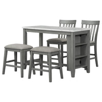 5 Piece Counter Height Dining Table Set With Built In Storage Shelves,Grey Grey Mdf