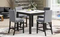 5 Piece Counter Height Dining Table Set With One Faux Marble Top Dining Table And Four Velvet Upholstered Chairs,Grey Grey Mdf