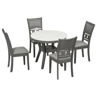 5 Piece Dining Round Table Set With One Faux Marble Top Dining Table And Four Pu Leather Chairs,Grey Grey Mdf