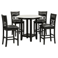 5 Piece Counter Height Dining Round Table Set With One Faux Marble Top Dining Table And Four Pu Leather Chairs,Dark Espresso Espresso Mdf