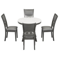 5 Piece Dining Round Table Set With One Faux Marble Top Dining Table And Four Pu Leather Chairs,Grey Grey Mdf