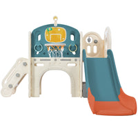 Kids Slide Playset Structure, Freestanding Castle Climbing Crawling Playhouse With Slide, Arch Tunnel, Ring Toss, And Basketball Hoop, Toy Storage Organizer For Toddlers, Kids Climbers Playground Blue Red Hdpe