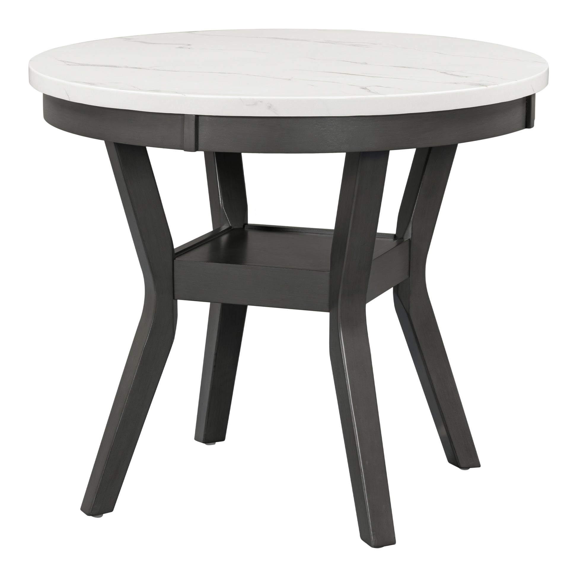 5 Piece Dining Round Table Set With One Faux Marble Top Dining Table And Four Pu Leather Chairs,Grey Grey Mdf