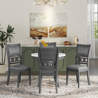 5 Piece Dining Round Table Set With One Faux Marble Top Dining Table And Four Pu Leather Chairs,Grey Grey Mdf