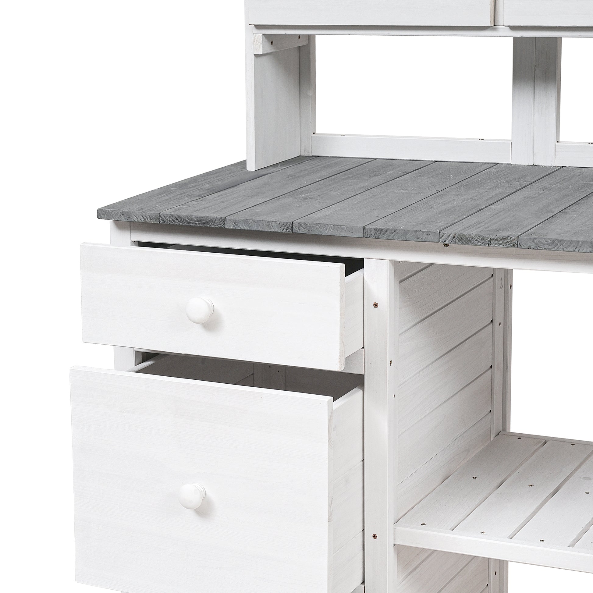 Garden Potting Bench Table, Rustic And Sleek Design With Multiple Drawers And Shelves For Storage, White And Gray White Gray Garden & Outdoor Rustic Wood