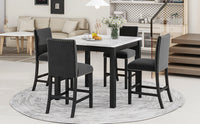 5 Piece Counter Height Dining Table Set With One Faux Marble Top Dining Table And Four Velvet Upholstered Chairs,Black Black Mdf