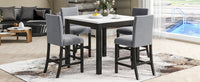 5 Piece Counter Height Dining Table Set With One Faux Marble Top Dining Table And Four Velvet Upholstered Chairs,Grey Grey Mdf