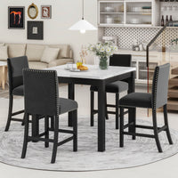 5 Piece Counter Height Dining Table Set With One Faux Marble Top Dining Table And Four Velvet Upholstered Chairs,Black Black Mdf