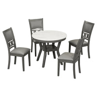 5 Piece Dining Round Table Set With One Faux Marble Top Dining Table And Four Pu Leather Chairs,Grey Grey Mdf