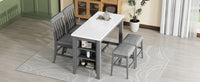 5 Piece Counter Height Dining Table Set With Built In Storage Shelves,Grey Grey Mdf