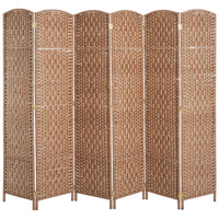 6' Tall Wicker Weave 6 Panel Room Divider Privacy Screen Natural Natural Wood
