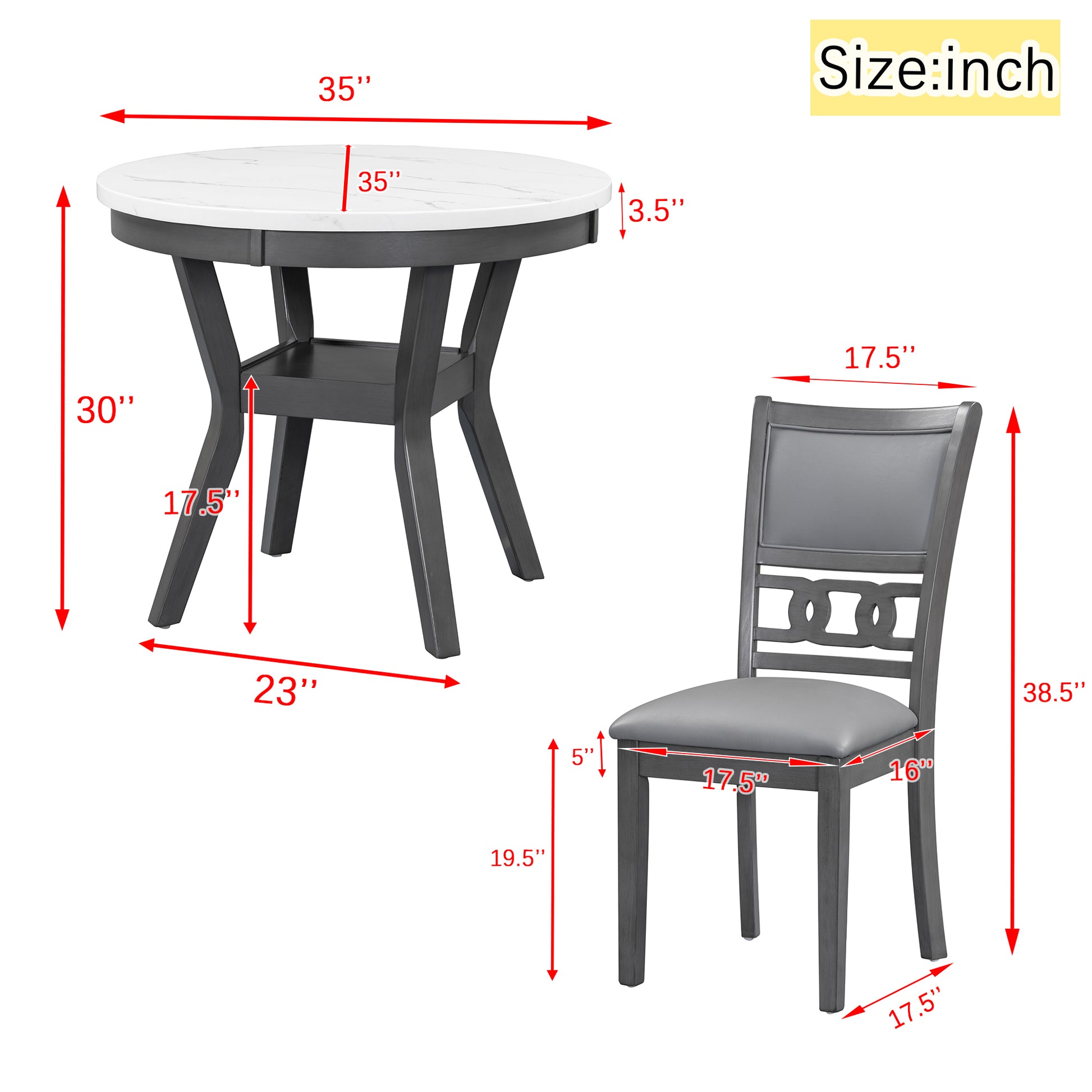 5 Piece Dining Round Table Set With One Faux Marble Top Dining Table And Four Pu Leather Chairs,Grey Grey Mdf