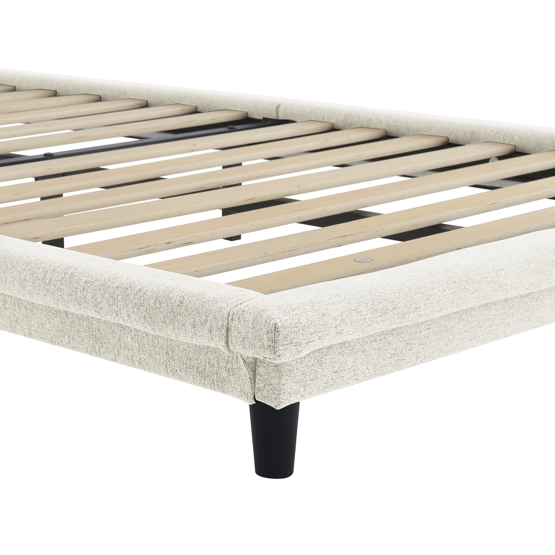 Twin Size Upholstered Bed With Light Stripe, Floating Platform Bed, Linen Fabric,Beige Beige Linen