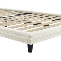 Twin Size Upholstered Bed With Light Stripe, Floating Platform Bed, Linen Fabric,Beige Beige Linen