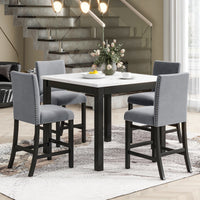 5 Piece Counter Height Dining Table Set With One Faux Marble Top Dining Table And Four Velvet Upholstered Chairs,Grey Grey Mdf