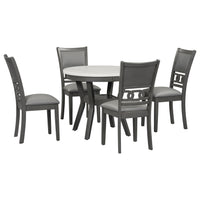 5 Piece Dining Round Table Set With One Faux Marble Top Dining Table And Four Pu Leather Chairs,Grey Grey Mdf