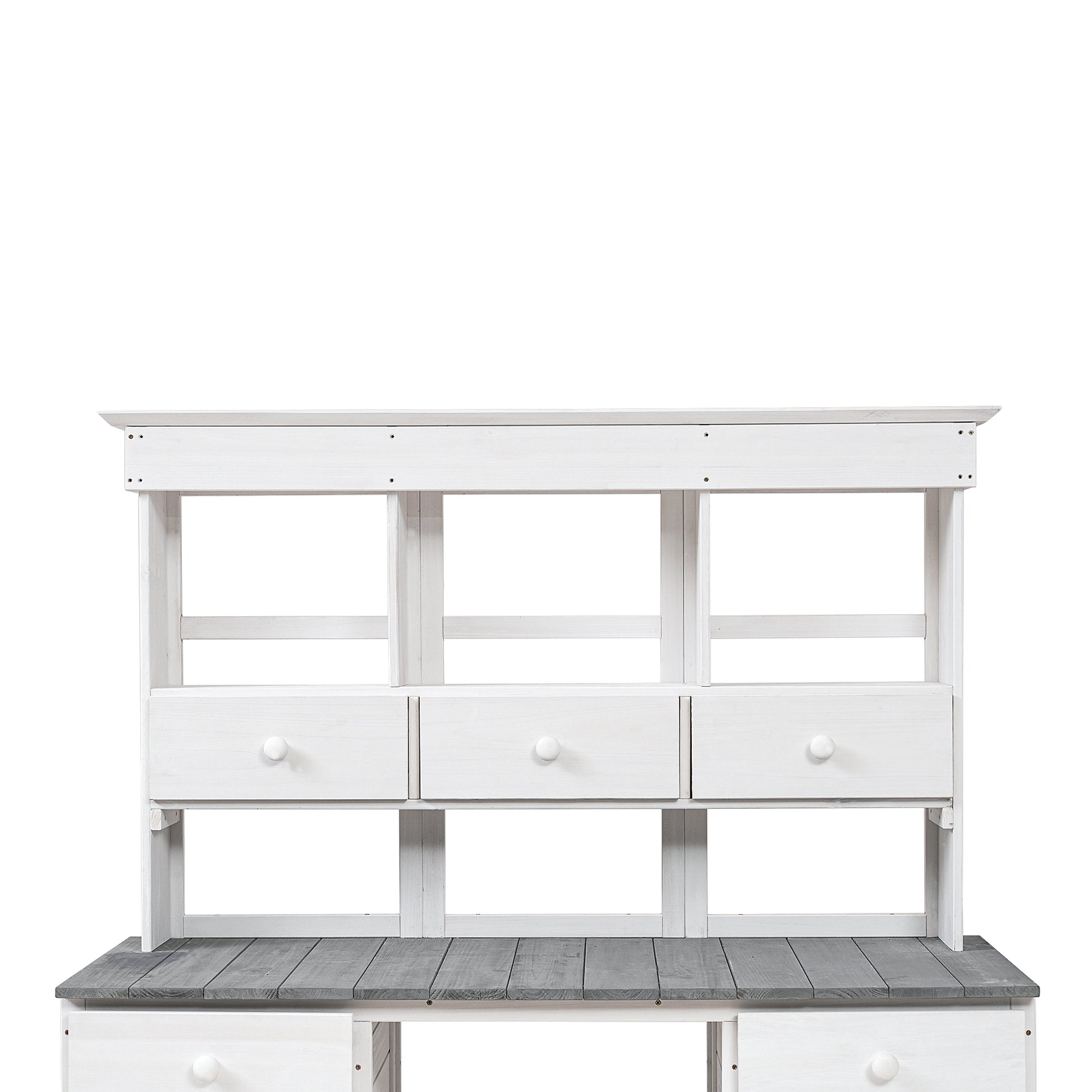 Garden Potting Bench Table, Rustic And Sleek Design With Multiple Drawers And Shelves For Storage, White And Gray White Gray Garden & Outdoor Rustic Wood