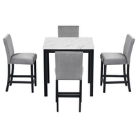 5 Piece Counter Height Dining Table Set With One Faux Marble Top Dining Table And Four Velvet Upholstered Chairs,Grey Grey Mdf