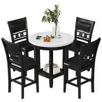 5 Piece Counter Height Dining Round Table Set With One Faux Marble Top Dining Table And Four Pu Leather Chairs,Dark Espresso Espresso Mdf